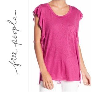 FREE PEOPLE Purple Pocketed Ruffle Short Sleeve
